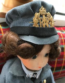 Vintage Ww2 Waaf Raf Grande Poupée, Uniforme, Jouet Originale Home Front, Unique