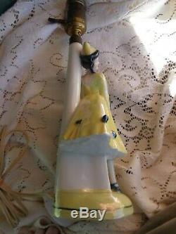 Vtg Art Déco Porcelaine Allemagne Lady Harlequin Dresser Doll Figurine Boudoir Lampe