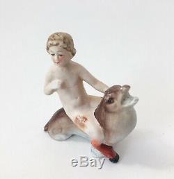 Vtg Pan Figurine Doll Boy Bisque Aquarium Porcelain God Myth Antique Allemagne
