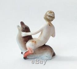 Vtg Pan Figurine Doll Boy Bisque Aquarium Porcelain God Myth Antique Allemagne