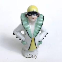 Vtg Pierrot Lady Art Deco Pin Coussin Demi Doll Porcelaine Figurine Allemagne