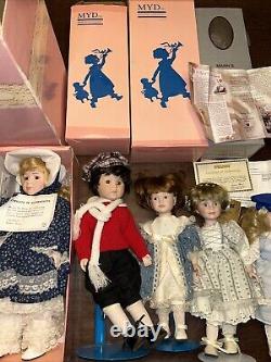 Vtg (lot de 6) Mib poupées en porcelaine américaines design Marian Yu rares